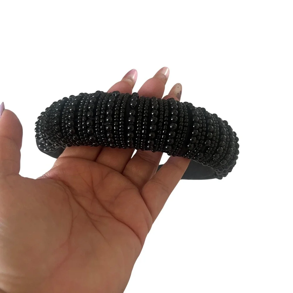 Sugarfix by BaubleBar Black Beaded Padded Headband Satin‎ Wide Hair Accessory